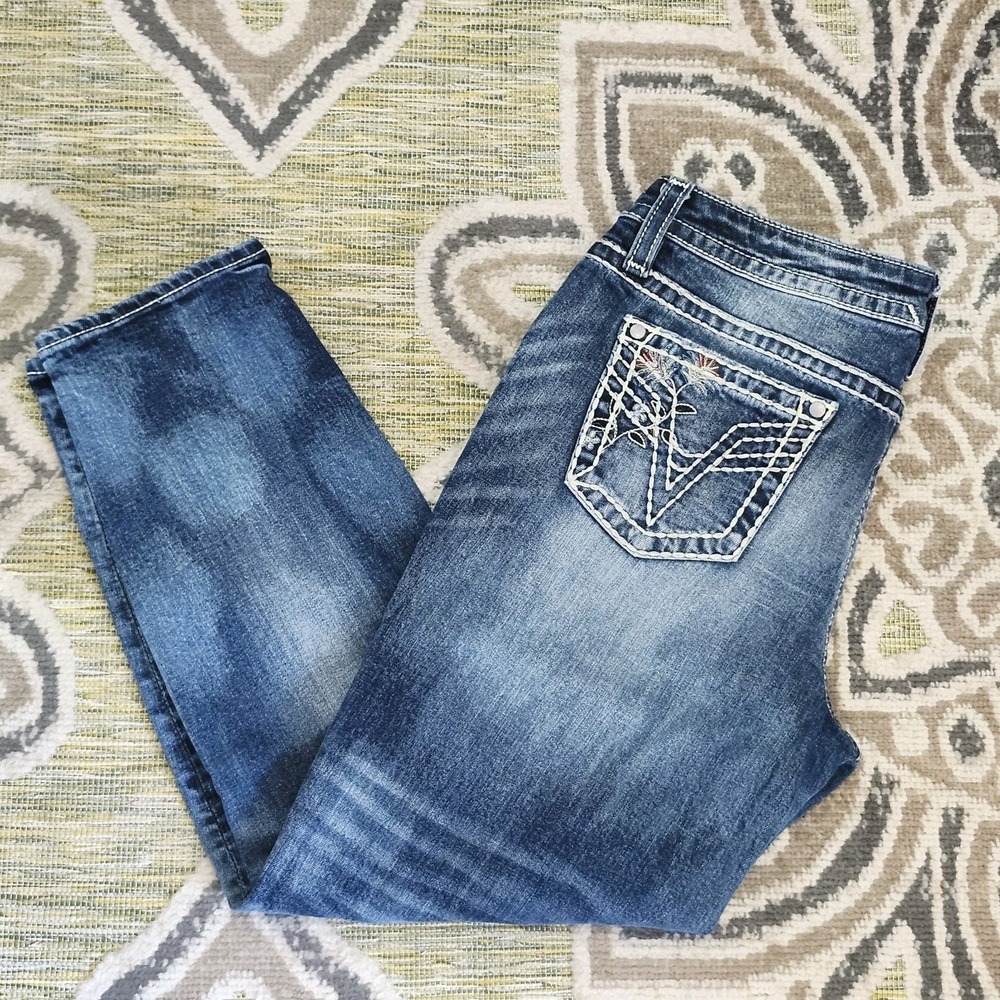VIGOSS Chelsea Capri Jeans Sz 7/8 L25 Heritage Fit Distressed Embroidered - Picture 6 of 14